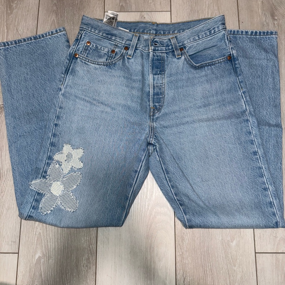 Floral Embroidered Blue Levi Strauss Jeans